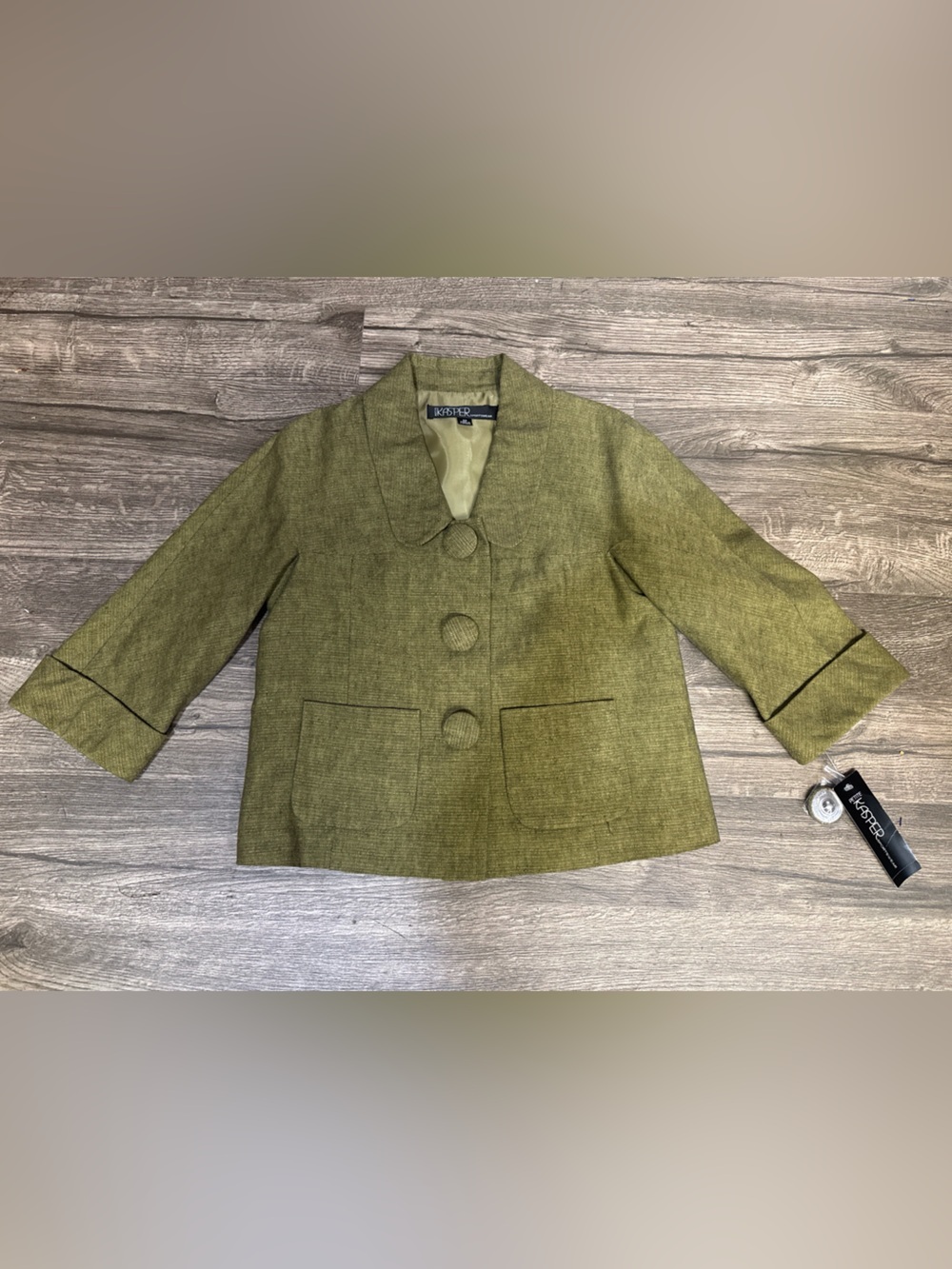 Kasper Petite Linen Cotton Olive Green Blazer Jacket NWT Size 2P - Picture 2 of 10